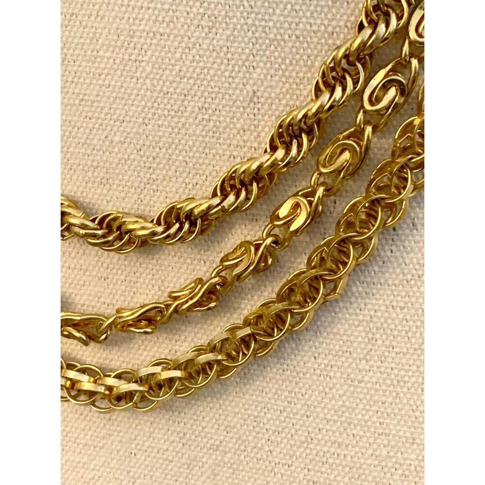 Vintage Layered Mixed-Link Chain Necklace - Three Distinct Gold-Finish Strands - Picture 2 of 4